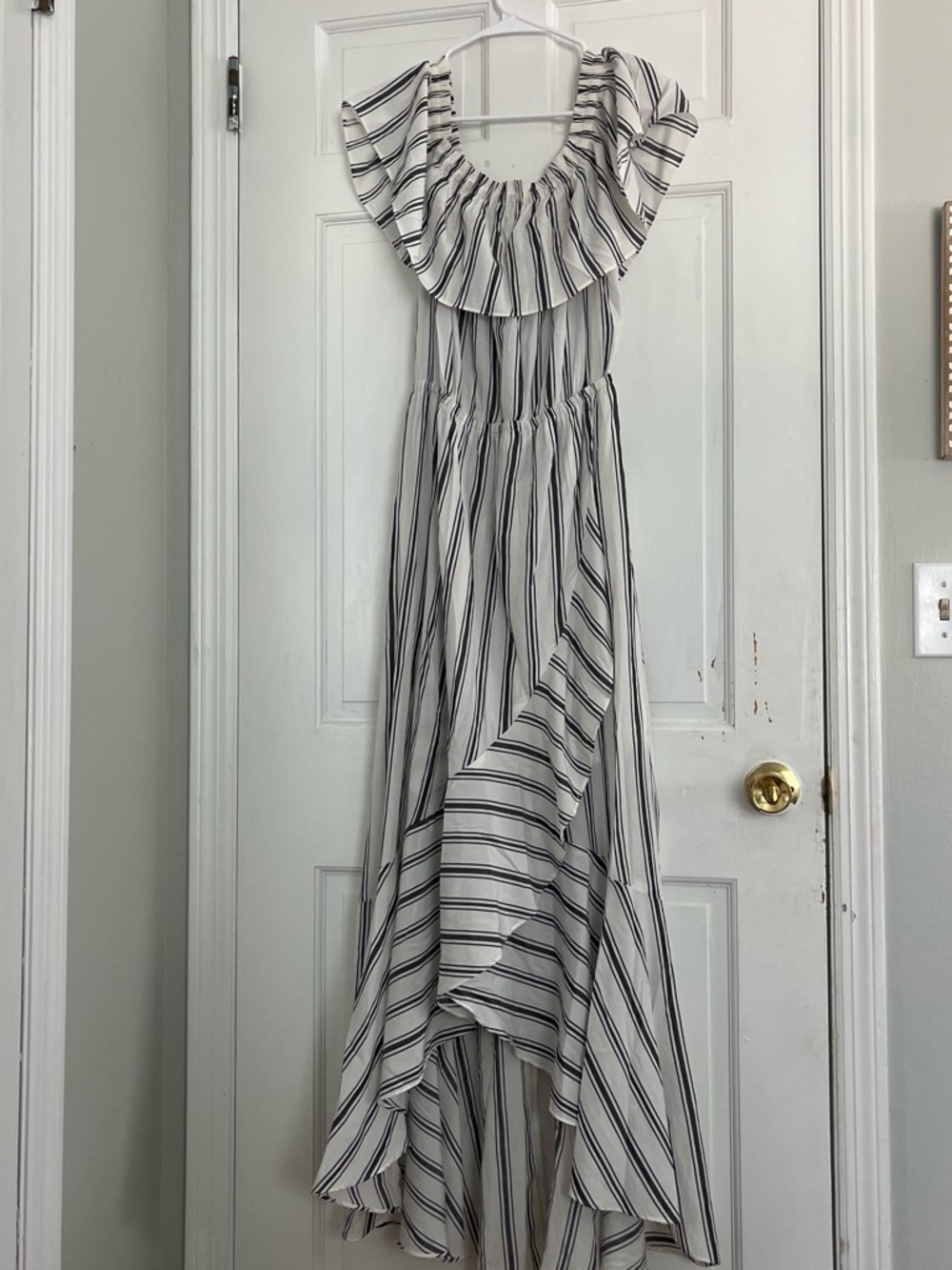 Express White and Black Striped High-Low Maxi Dress